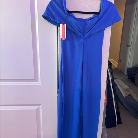 Popilush Royal Blue Off The Shoulder‎ Bodycon Midi Dress Built In Shapewear - Picture 5 of 6